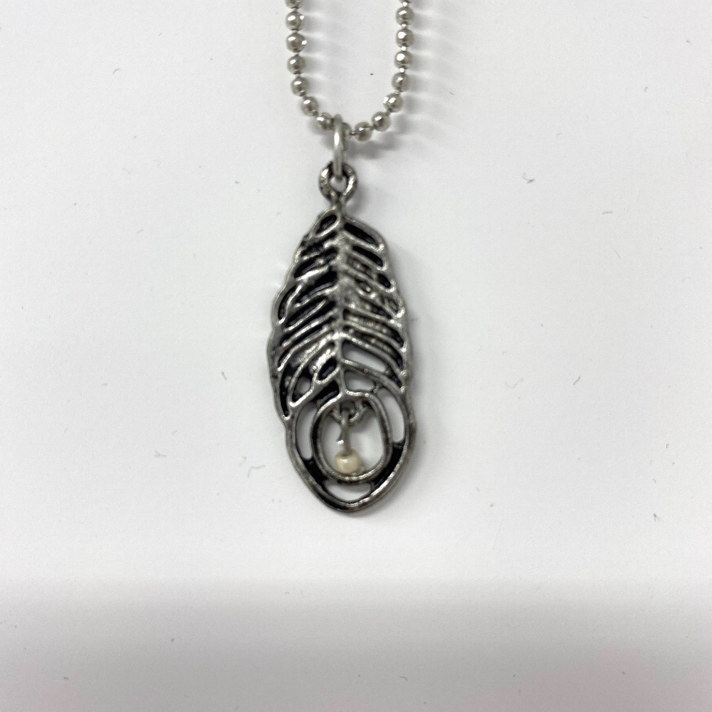 Silver Leaf Pendant Necklace w/ Bead | 3 for $20